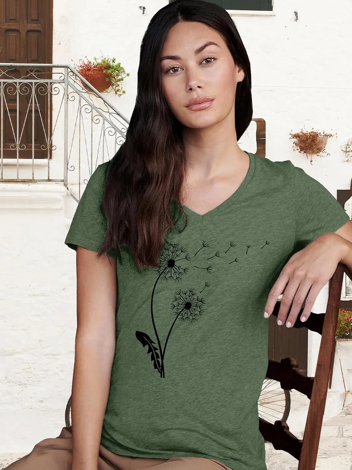 Flower Kindly Shirt for Women Funny Wildflower Plant T-Shirt Bohemian Summer Vacation V Neck Tops