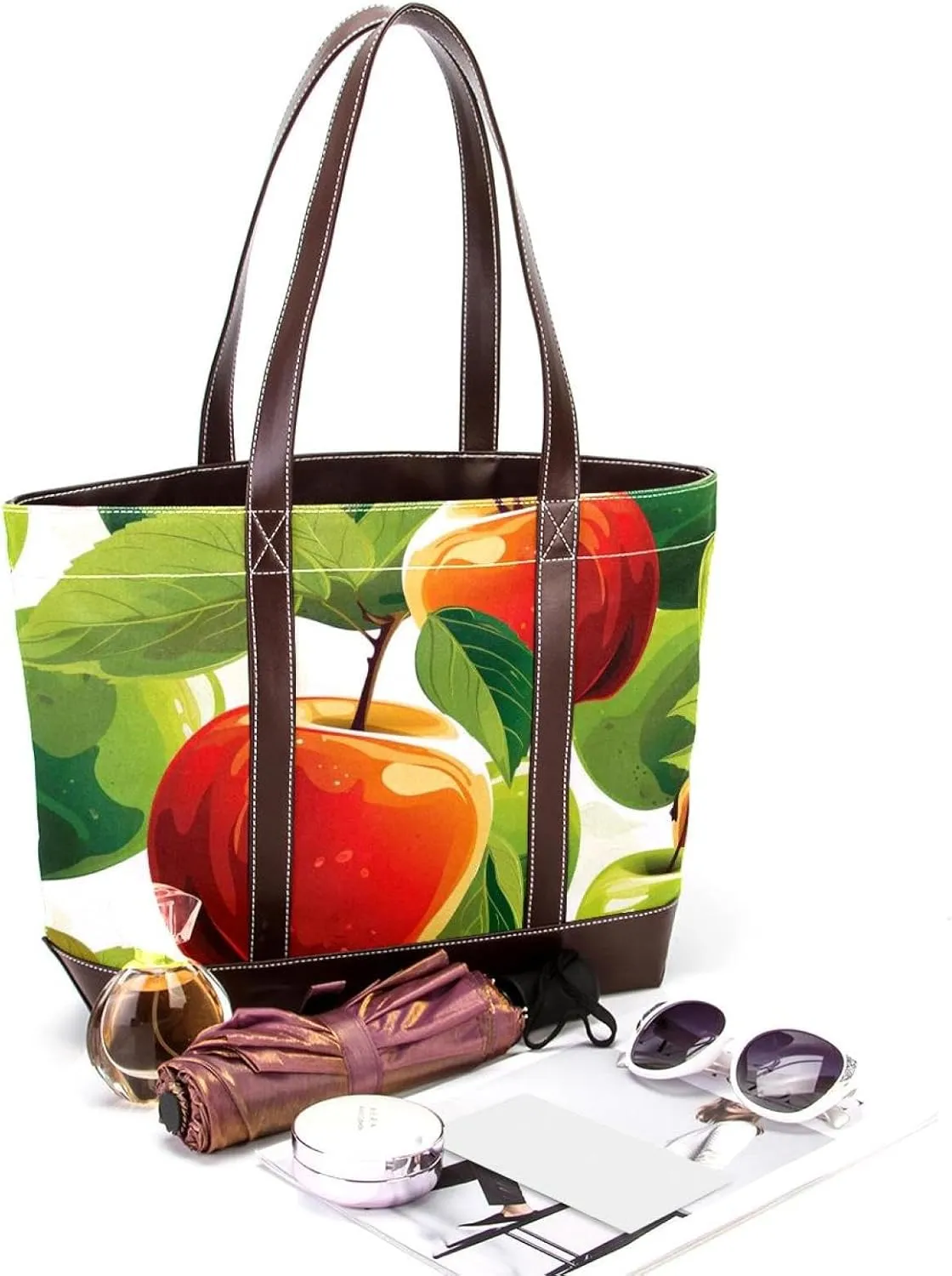 Fresh Fruits-518 Fashion Washed Durable Leather Purse Bag for Women Top Handle Ladies Shoulder Bags with Pockets Zipper