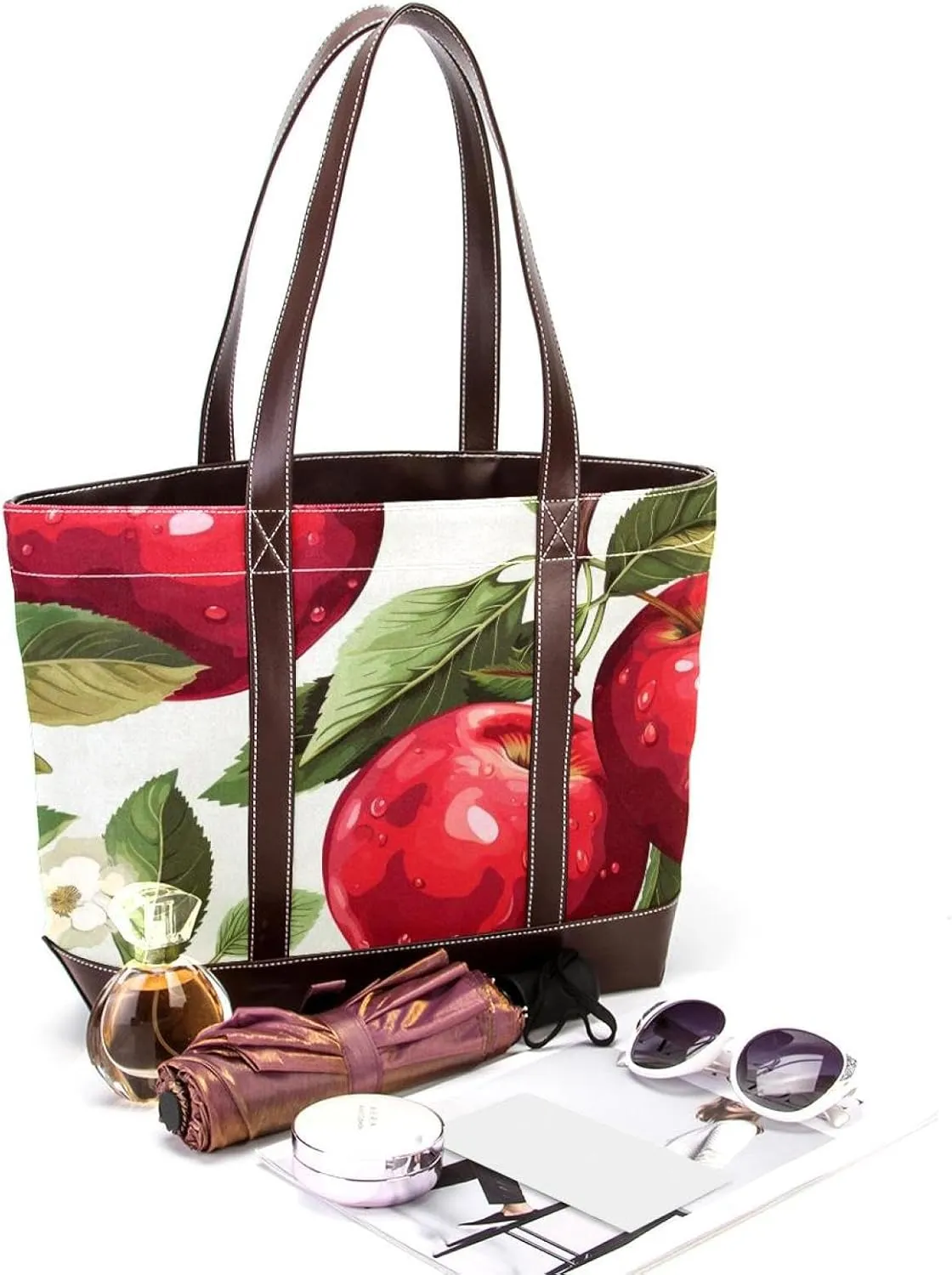 Fresh Fruits-518 Fashion Washed Durable Leather Purse Bag for Women Top Handle Ladies Shoulder Bags with Pockets Zipper