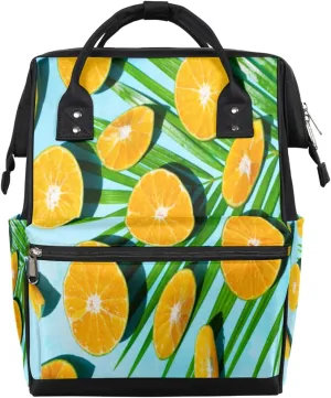 Fresh Oranges Blue Background Diaper Bag Tote Large Capacity Waterproof with Adjustable Shoulder Strap and Pram Straps Mommy Bag for Hospital Beach Weekender Travel