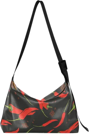 Fresh Peppers and Spices Hobo Crossbody Bags for Women Leather Large Shoulder Bag Cross Body Hand Drawn Trendy Womens Tote Bags Handbag for Travel Shopping