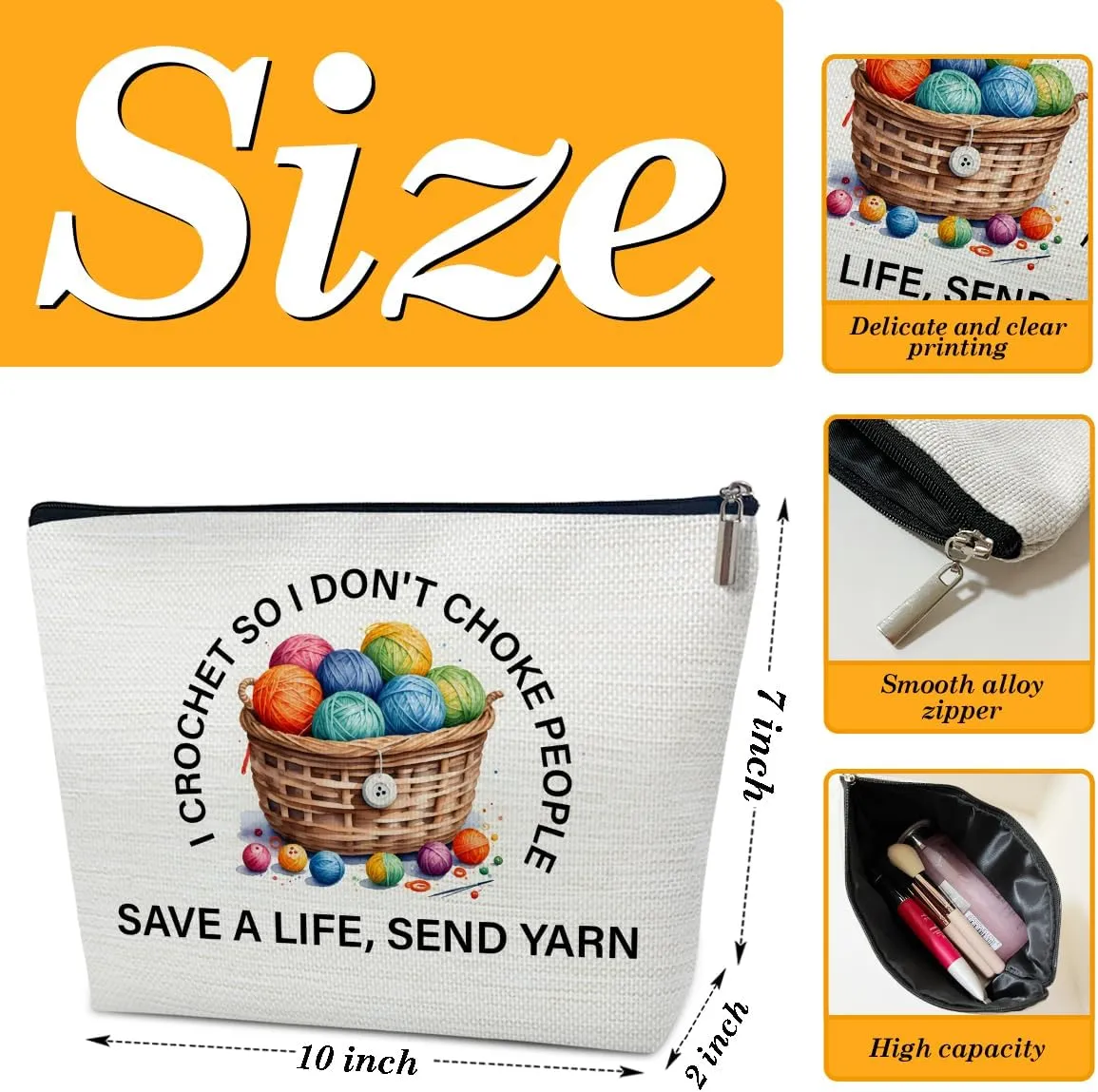 Funny Crochet Gifts Makeup Bag, Gifts for People Who Like Knitters, Knitting Present for Women, I Crochet so I Don't Choke People Cosmetic Bag for Purse