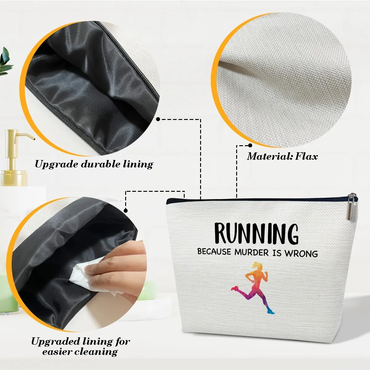 Funny Running Gifts Makeup Bag, Runner Gifts for Marathon Gym Sport Women, Sports Accessories for Women, Cosmetic Bags for Purse