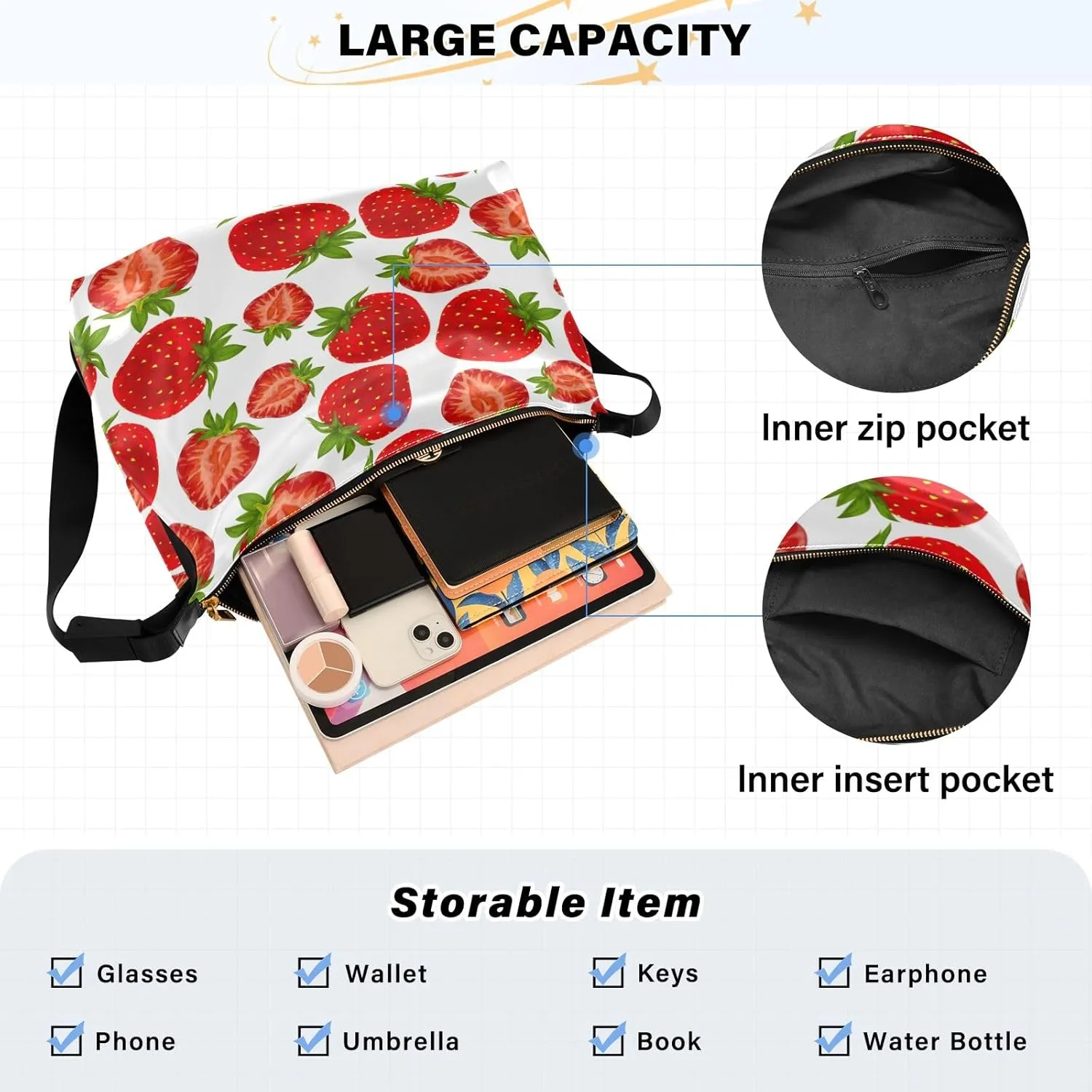 GAIGEO Fresh Strawberry Soft Leather Crossbody Bag, Shoulder Bag, Womens Handbags Leather Ladies Shoulder Bag