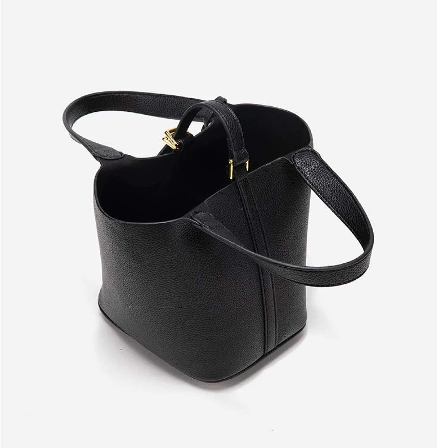 Genuine leather bucket bag, solid color handbag, high-end exquisite versatile handbag