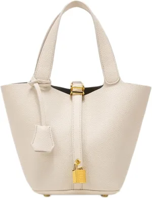 Genuine leather bucket bag, solid color handbag, high-end exquisite versatile handbag