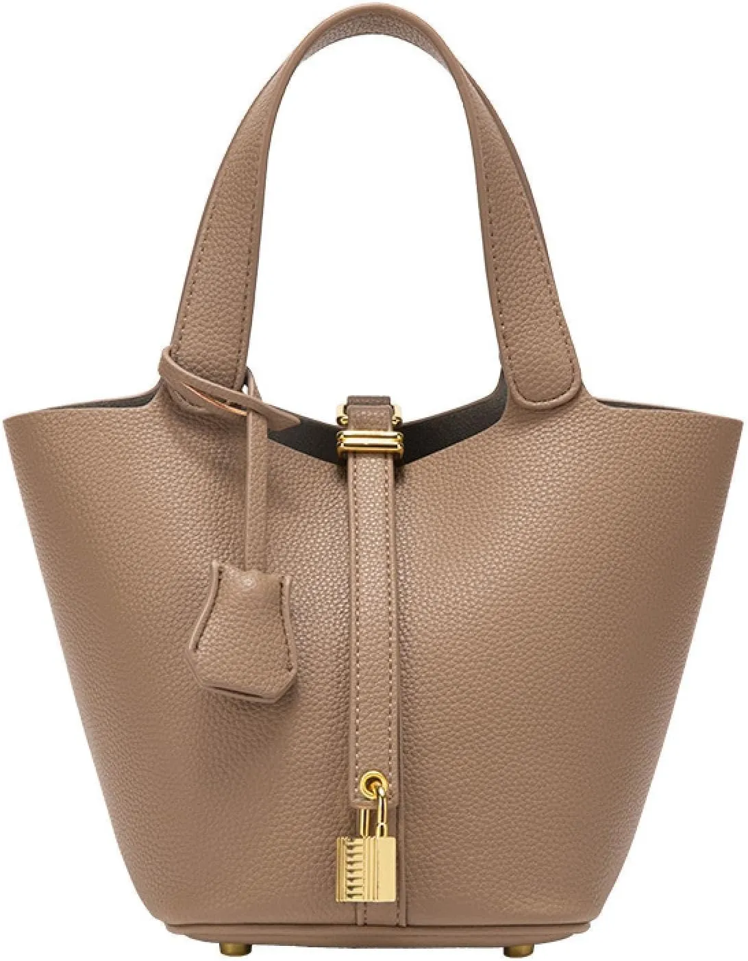 Genuine leather bucket bag, solid color handbag, high-end exquisite versatile handbag