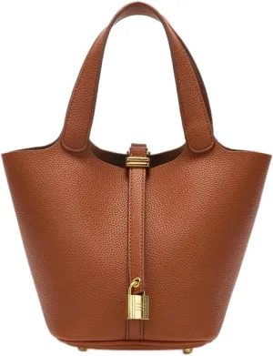 Genuine leather bucket bag, solid color handbag, high-end exquisite versatile handbag