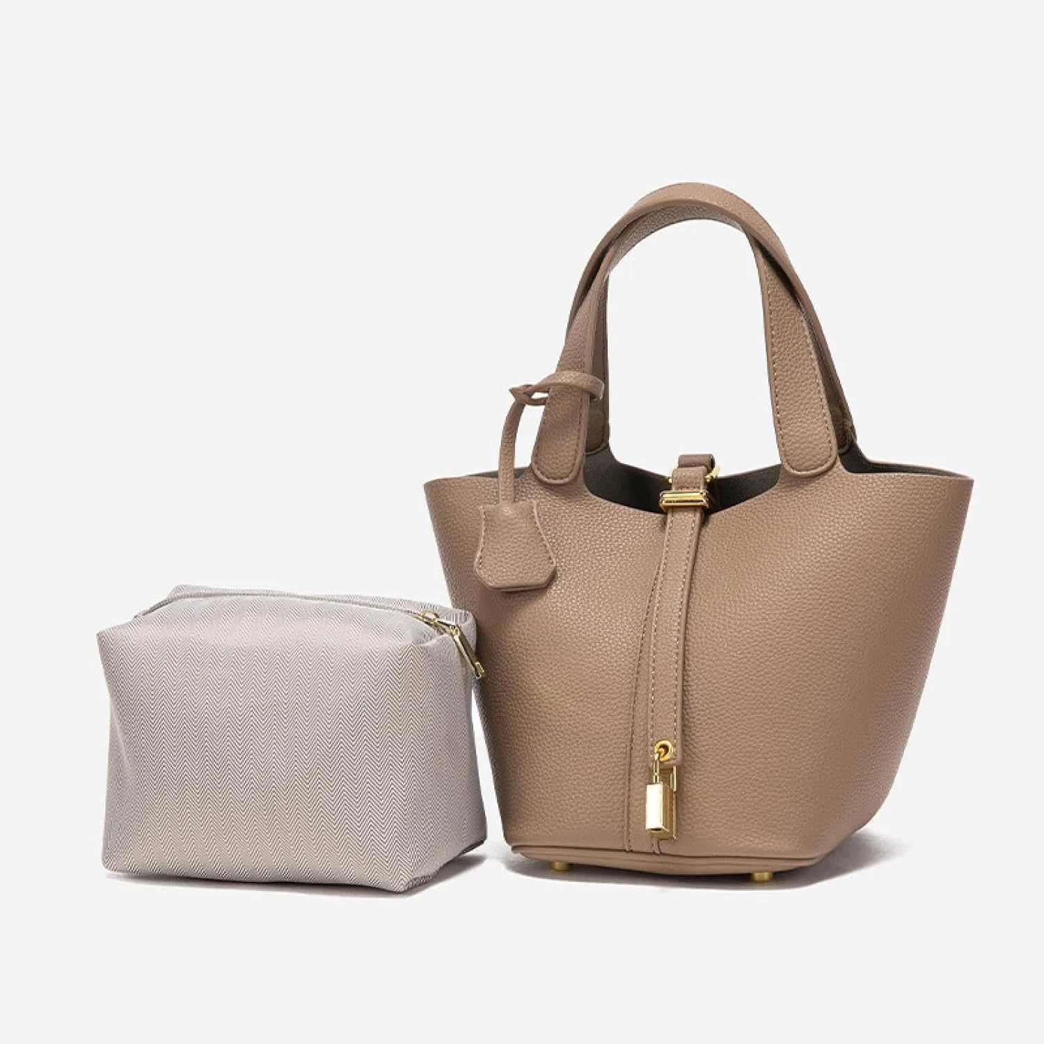 Genuine leather bucket bag, solid color handbag, high-end exquisite versatile handbag