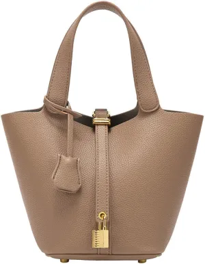 Genuine leather bucket bag, solid color handbag, high-end exquisite versatile handbag
