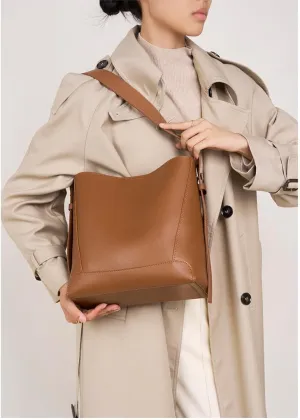 Genuine Leather Large Capacity Hobo Shoulder Bucket Bag for Women Versatile Crossbody Totes Commuting Casual Stylish