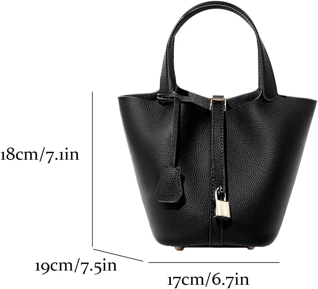 Genuine Leather Lock Design Bucket Bag Vegetable Basket Fashionable And Versatile Single Shoulder Handbag