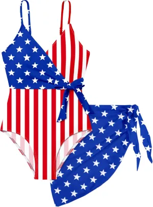 Girls Swimsuit One Piece Bathing Suit Tropical Floral with Adjustable Straps Girls'Swimwear with Cover Up 9-16T