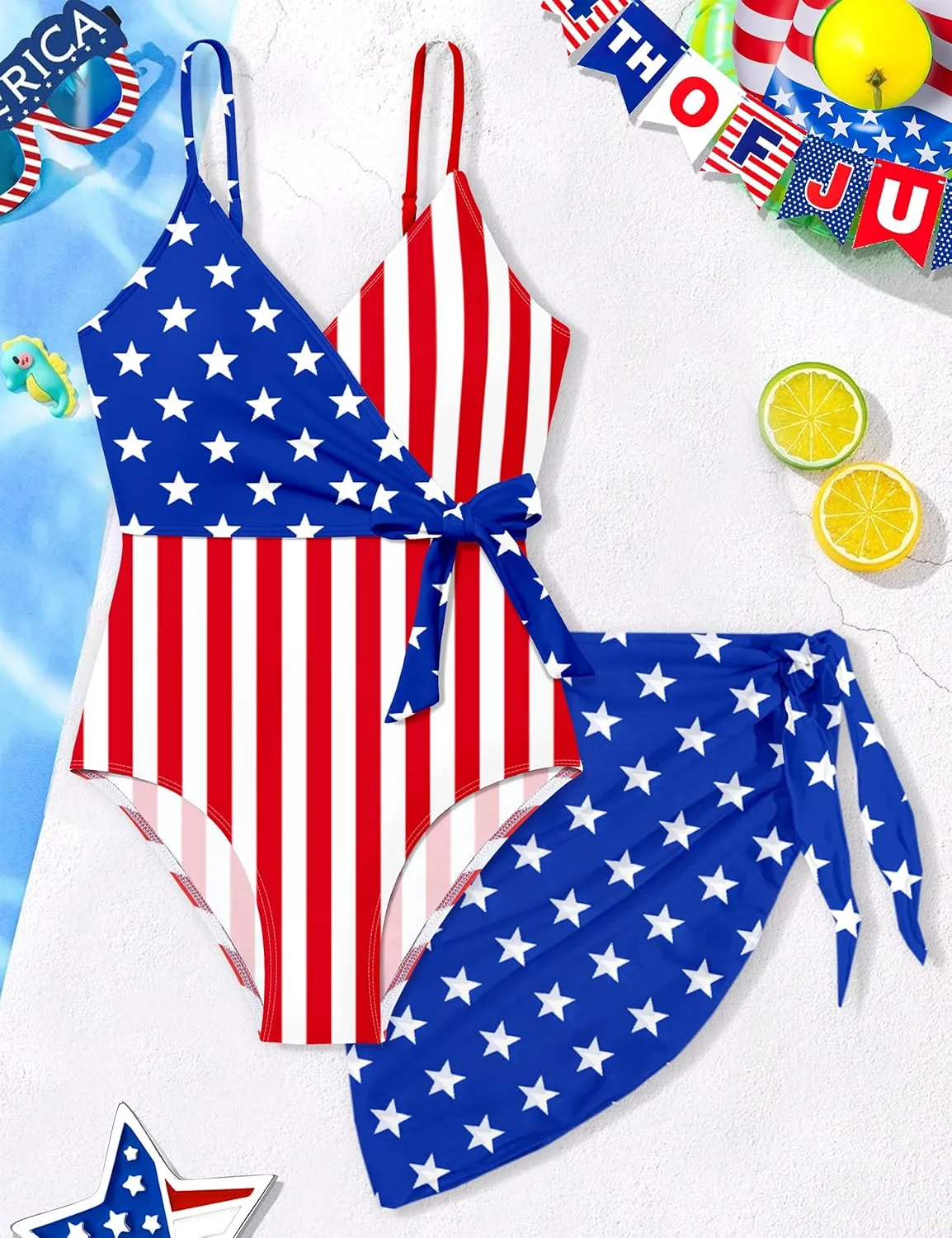 Girls Swimsuit One Piece Bathing Suit Tropical Floral with Adjustable Straps Girls'Swimwear with Cover Up 9-16T