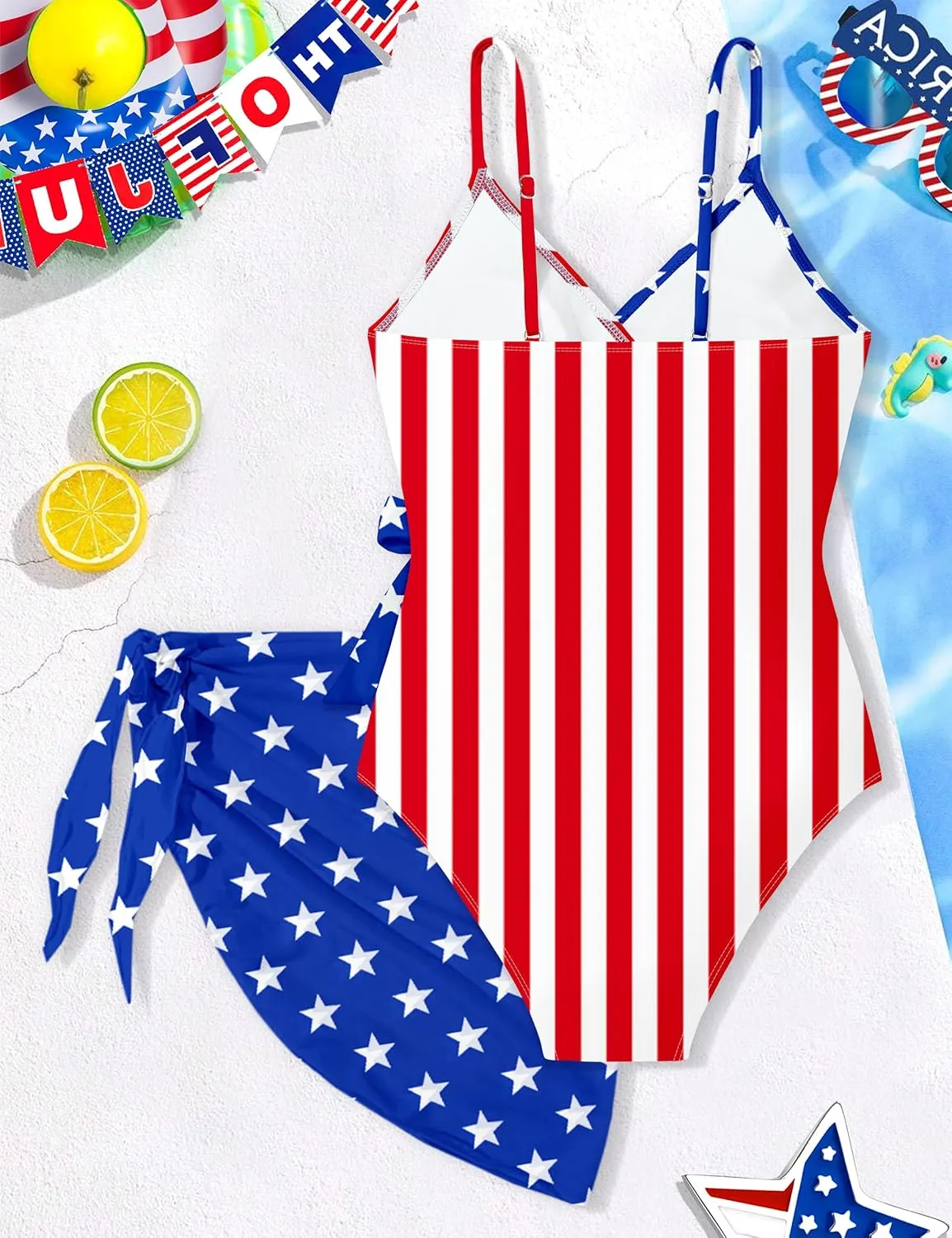 Girls Swimsuit One Piece Bathing Suit Tropical Floral with Adjustable Straps Girls'Swimwear with Cover Up 9-16T
