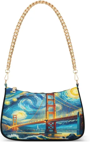 Golden Gate Bridge Starry Night Womens Small Shoulder Bag, Trendy Shoulder Bag