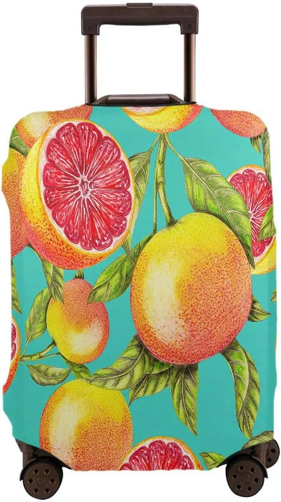 Grapefruit Suitcase Covers Protector Fresh Tropical Citrus Fruit Slice Leaves Travel Luggage Cover S Fit for 18-20 Inch Baggage Orange Green