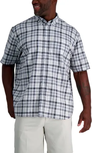 Haggar Men's Big & Tall Short Sleeve Button-Down Casual Linen Shirt, Dark Grey