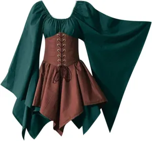 Halloween Costume for Women, Medieval Retro Steampunk Cosplay Victorian Retro Prom Party Cocktail Swing Dress