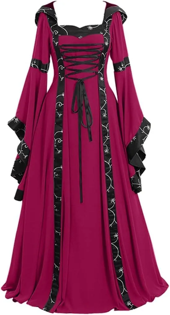 Halloween Costume for Women, Medieval Retro Steampunk Cosplay Victorian Retro Prom Party Cocktail Swing Dress