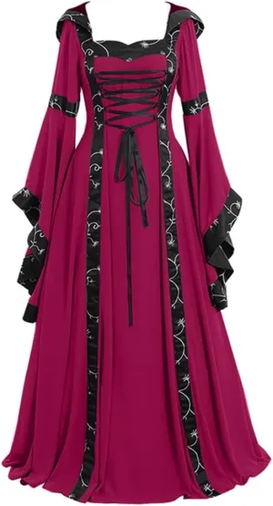 Halloween Costume for Women, Medieval Retro Steampunk Cosplay Victorian Retro Prom Party Cocktail Swing Dress