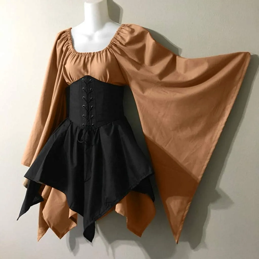 Halloween Costume for Women, Medieval Retro Steampunk Cosplay Victorian Retro Prom Party Cocktail Swing Dress