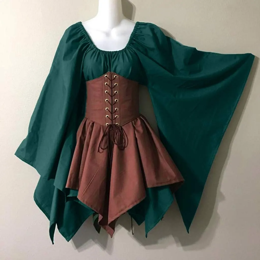 Halloween Costume for Women, Medieval Retro Steampunk Cosplay Victorian Retro Prom Party Cocktail Swing Dress