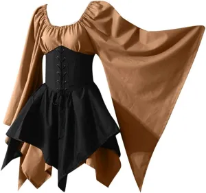 Halloween Costume for Women, Medieval Retro Steampunk Cosplay Victorian Retro Prom Party Cocktail Swing Dress