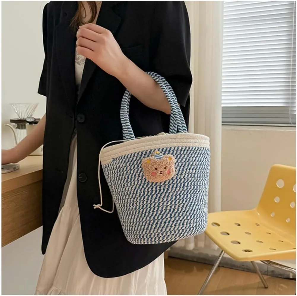 Handbag Summer Fashion Woven Handbag Versatile Casual Niche Shoulder Bag Cute Doll Bucket Bags Straw Bags
