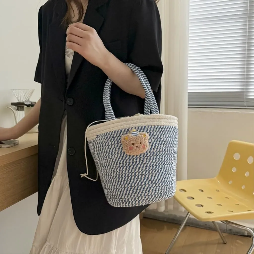 Handbag Summer Fashion Woven Handbag Versatile Casual Niche Shoulder Bag Cute Doll Bucket Bags Straw Bags
