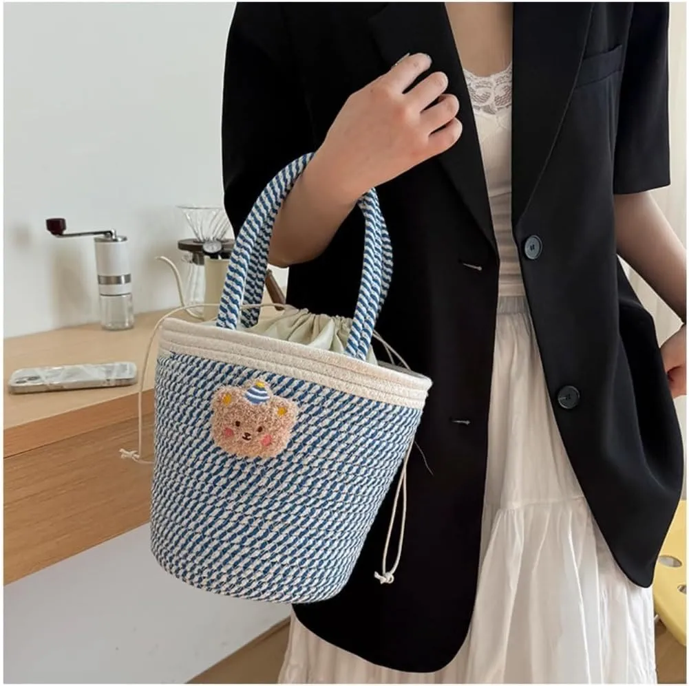 Handbag Summer Fashion Woven Handbag Versatile Casual Niche Shoulder Bag Cute Doll Bucket Bags Straw Bags