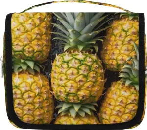 Hanging Toiletry Bag for Women & Men Small Travel Makeup Skincare Necessaire Organizer Kit Cosmetic Bags Waterproof Shower Pouch Expandable Compartments Fresh Pineapple Fruits