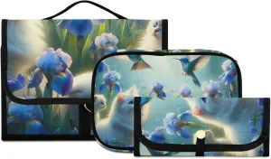 Hanging Toiletry with Bag Cosmetic Bag Cheerful Cat and Birds Toiletry with Brush Organizer Bag