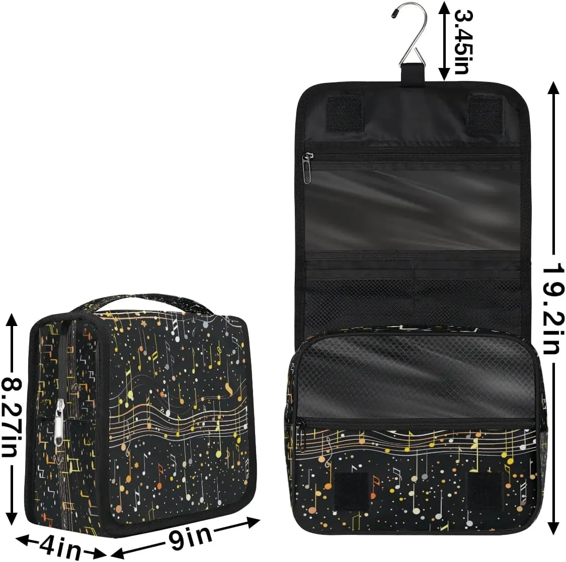 Hanging Travel Toiletry Bag Cheerful Music Notes Toiletry Bags with Hanging Hook Portable Cosmetic Bag Makeup Organizer for Travel Business Trip