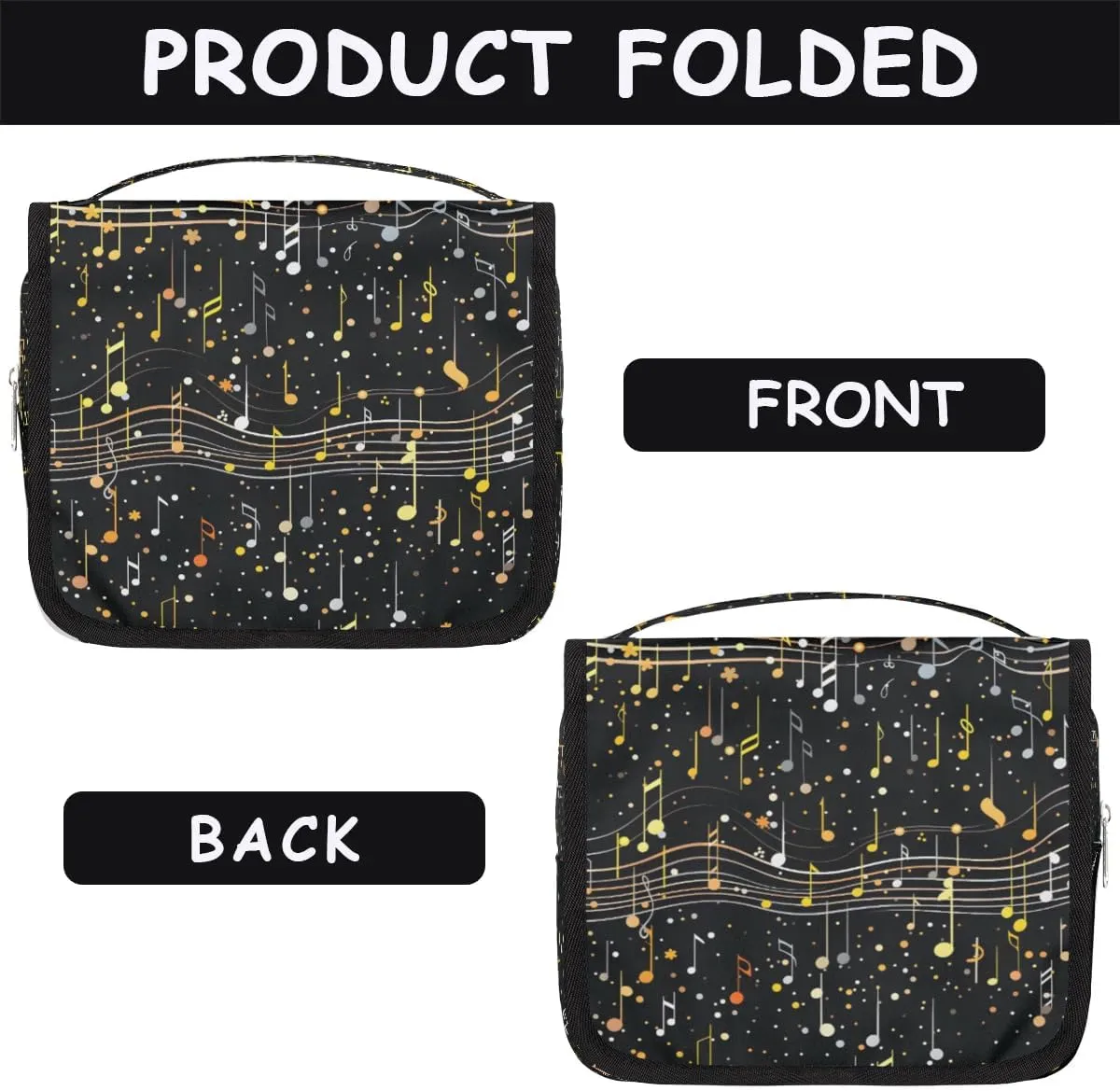 Hanging Travel Toiletry Bag Cheerful Music Notes Toiletry Bags with Hanging Hook Portable Cosmetic Bag Makeup Organizer for Travel Business Trip