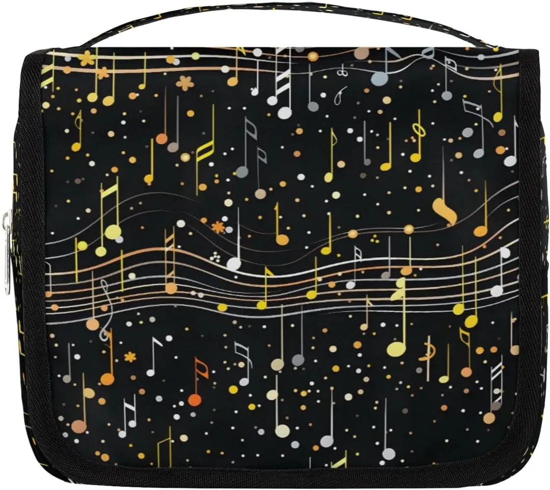 Hanging Travel Toiletry Bag Cheerful Music Notes Toiletry Bags with Hanging Hook Portable Cosmetic Bag Makeup Organizer for Travel Business Trip