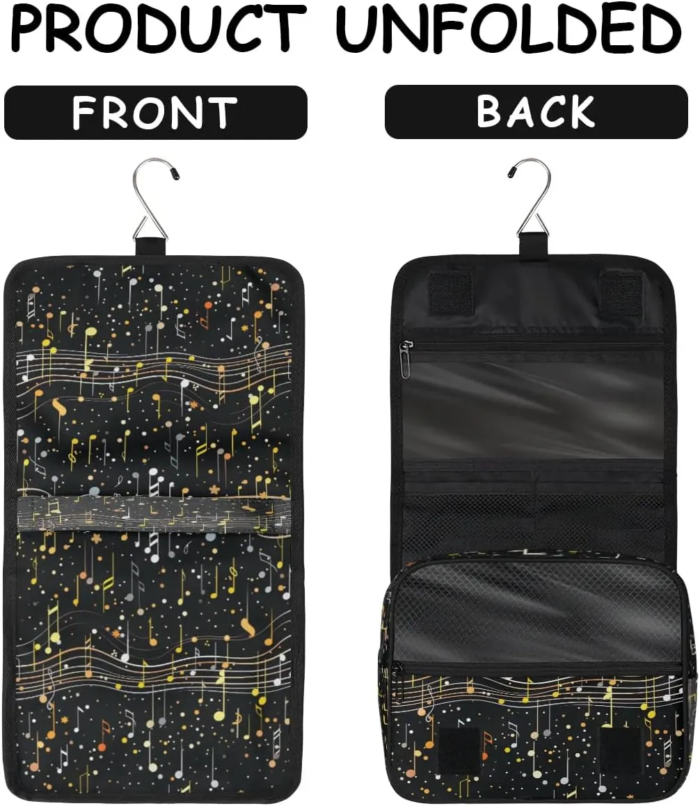 Hanging Travel Toiletry Bag Cheerful Music Notes Toiletry Bags with Hanging Hook Portable Cosmetic Bag Makeup Organizer for Travel Business Trip