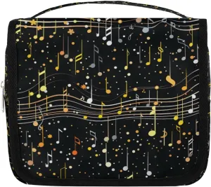 Hanging Travel Toiletry Bag Cheerful Music Notes Toiletry Bags with Hanging Hook Portable Cosmetic Bag Makeup Organizer for Travel Business Trip