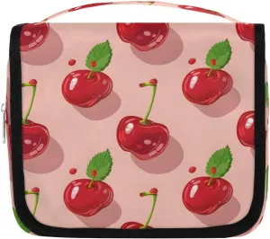 Hanging Travel Toiletry Bag Fresh Cherry Toiletry Bags with Hanging Hook Portable Cosmetic Bag Makeup Organizer for Travel Business Trip