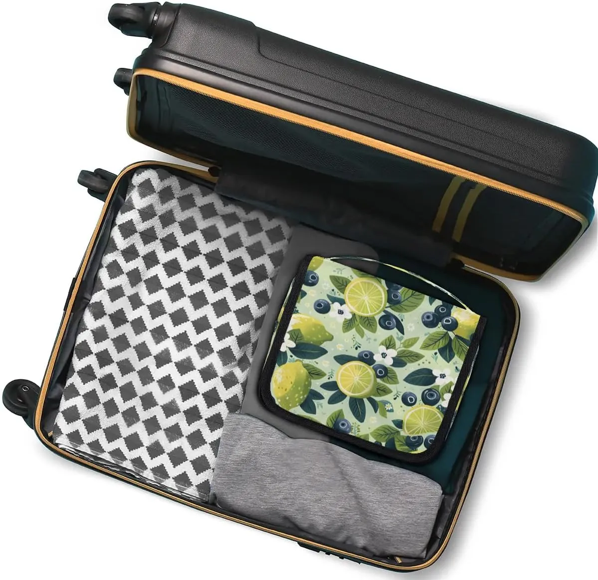 Hanging Travel Toiletry Bag Fresh Lemon Blueberry Toiletry Bags with Hanging Hook Portable Cosmetic Bag Makeup Organizer for Travel Business Trip