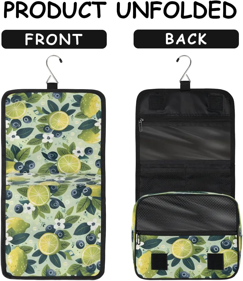 Hanging Travel Toiletry Bag Fresh Lemon Blueberry Toiletry Bags with Hanging Hook Portable Cosmetic Bag Makeup Organizer for Travel Business Trip