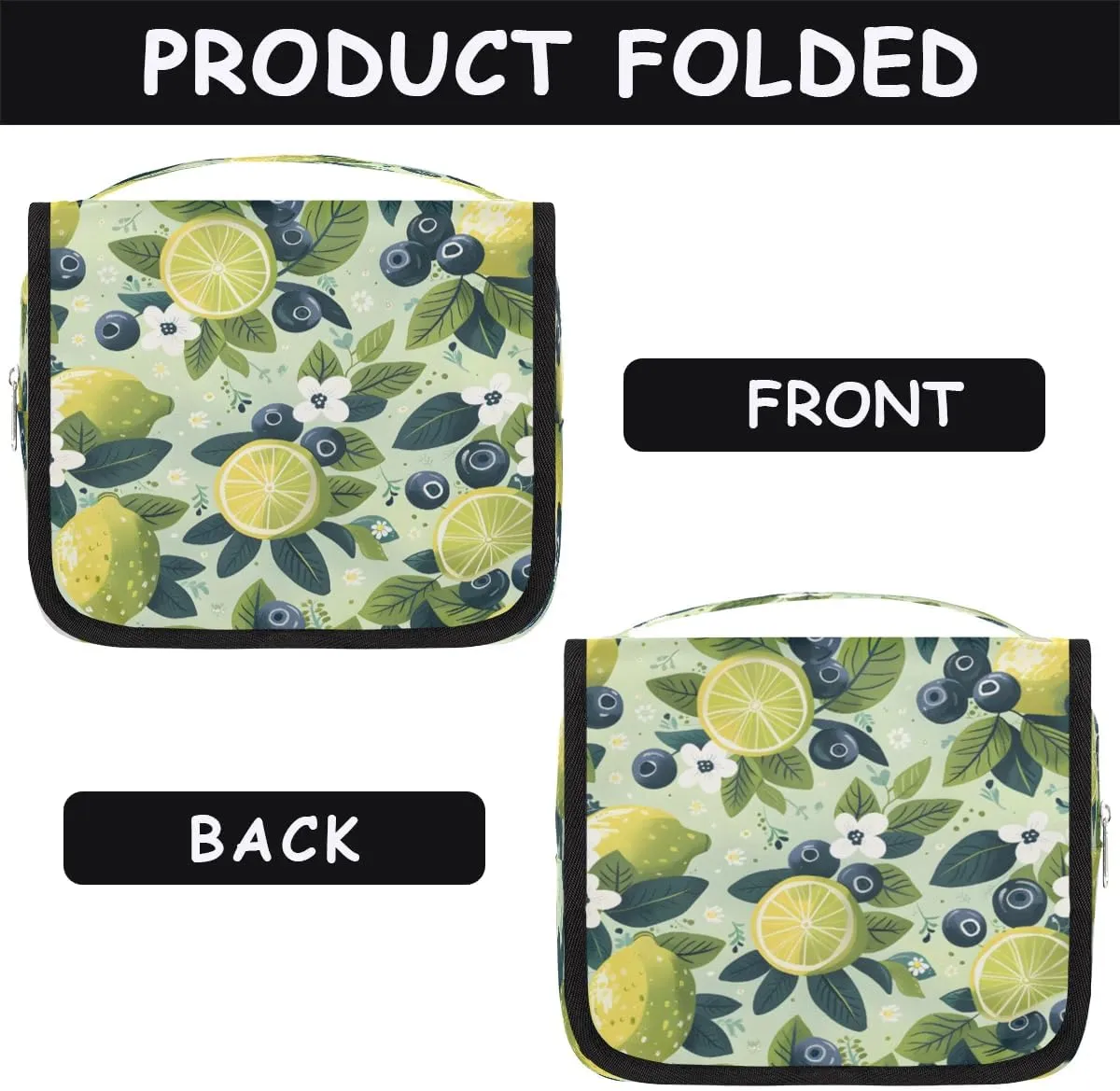 Hanging Travel Toiletry Bag Fresh Lemon Blueberry Toiletry Bags with Hanging Hook Portable Cosmetic Bag Makeup Organizer for Travel Business Trip