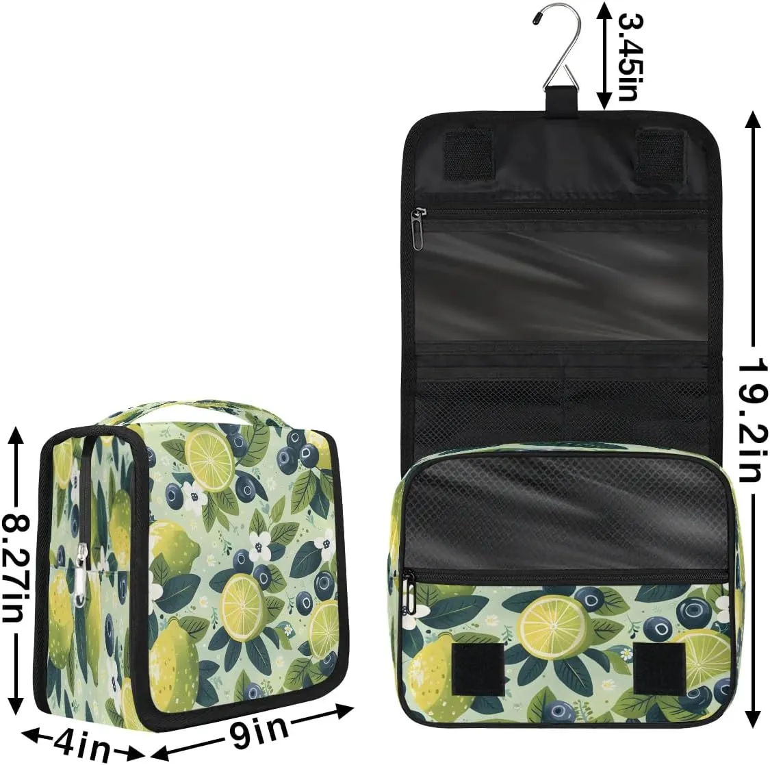 Hanging Travel Toiletry Bag Fresh Lemon Blueberry Toiletry Bags with Hanging Hook Portable Cosmetic Bag Makeup Organizer for Travel Business Trip