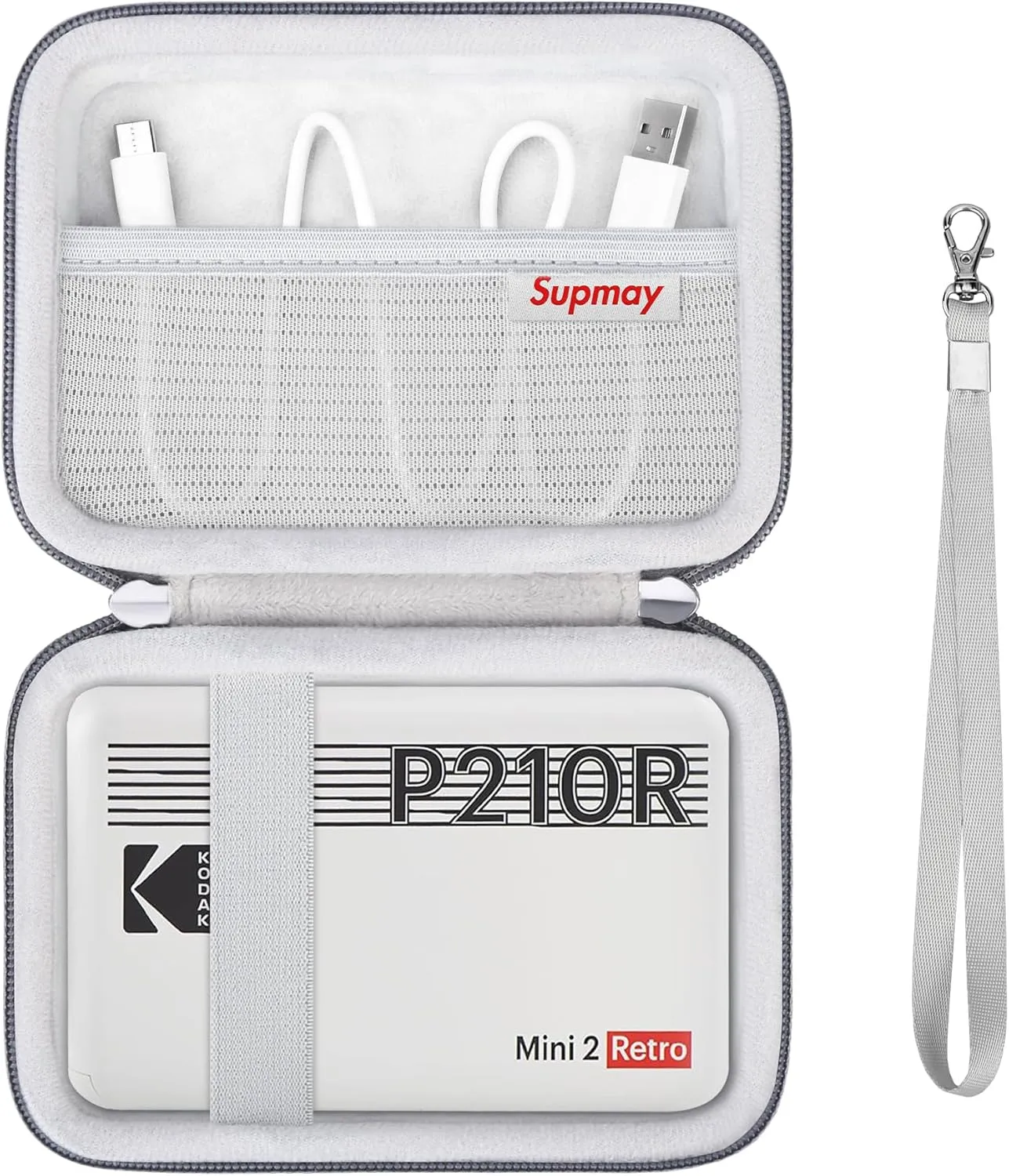 Hard Carrying Case for Kodak Mini 2 Retro 4PASS Portable Photo Printer (2.1x3.4 inches), Photo Printer Travel Bag Storage Holder with Mesh Pocket for USB Cable, Photo Paper, Grey