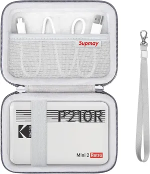 Hard Carrying Case for Kodak Mini 2 Retro 4PASS Portable Photo Printer (2.1x3.4 inches), Photo Printer Travel Bag Storage Holder with Mesh Pocket for USB Cable, Photo Paper, Grey