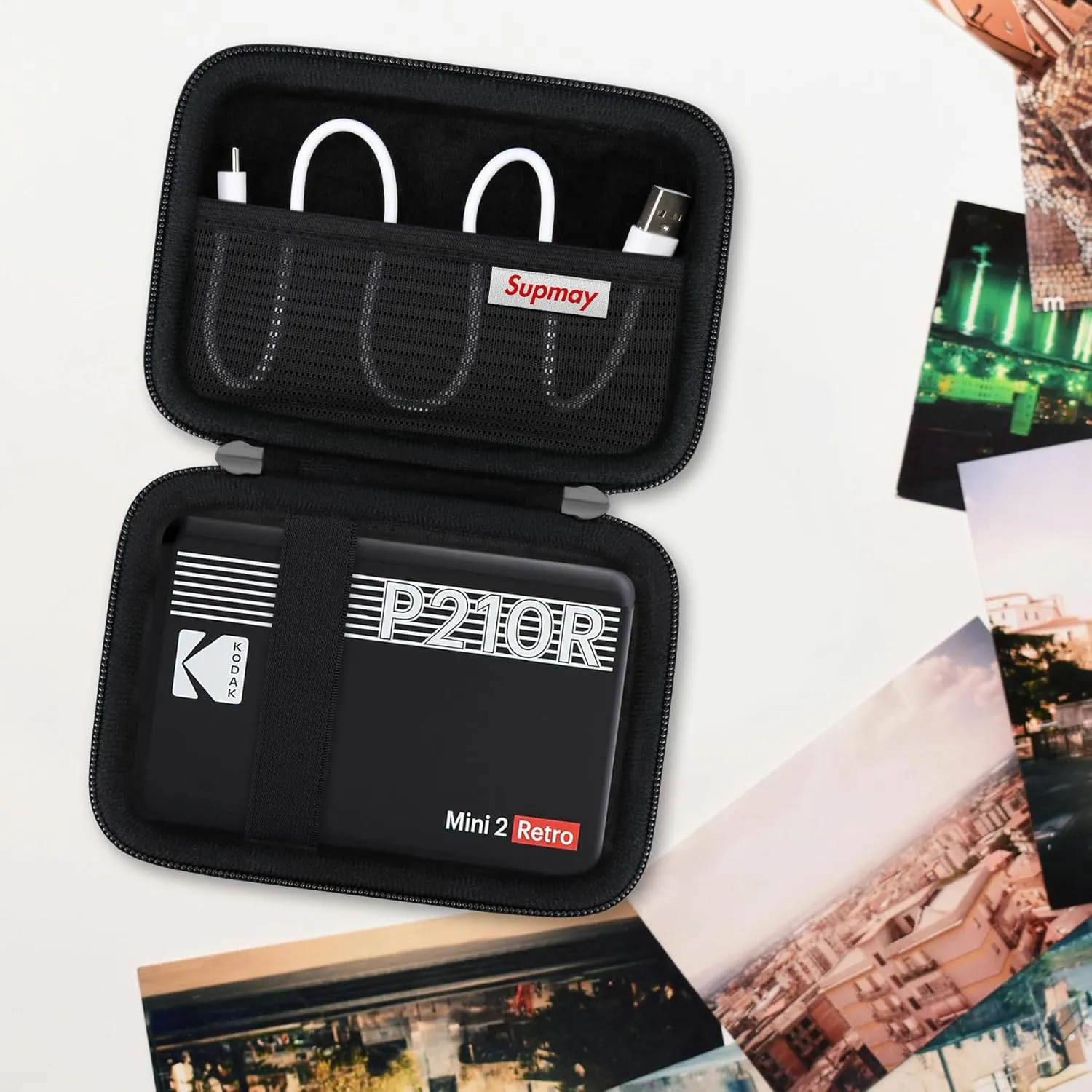 Hard Carrying Case for KODAK Mini 2 Retro 4PASS Portable Photo Printer, Instant Printer Travel Storage Holder with Mesh Pocket for USB Cable and Other Accessories, Black
