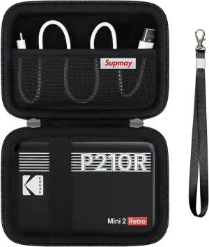 Hard Carrying Case for KODAK Mini 2 Retro 4PASS Portable Photo Printer, Instant Printer Travel Storage Holder with Mesh Pocket for USB Cable and Other Accessories, Black