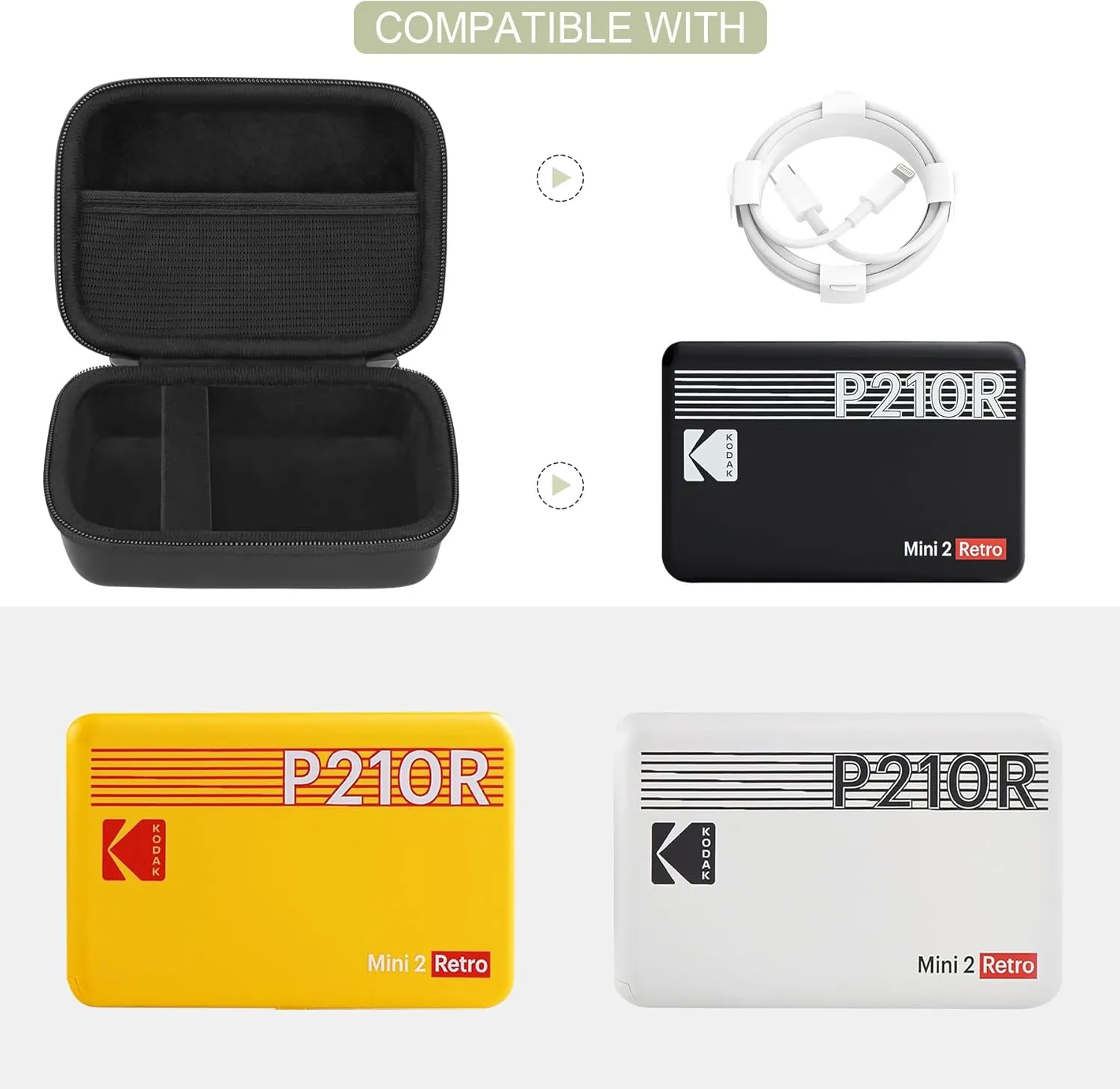 Hard Carrying Case for KODAK Mini 2 Retro 4PASS Portable Photo Printer, Instant Printer Travel Storage Holder with Mesh Pocket for USB Cable and Other Accessories, Black