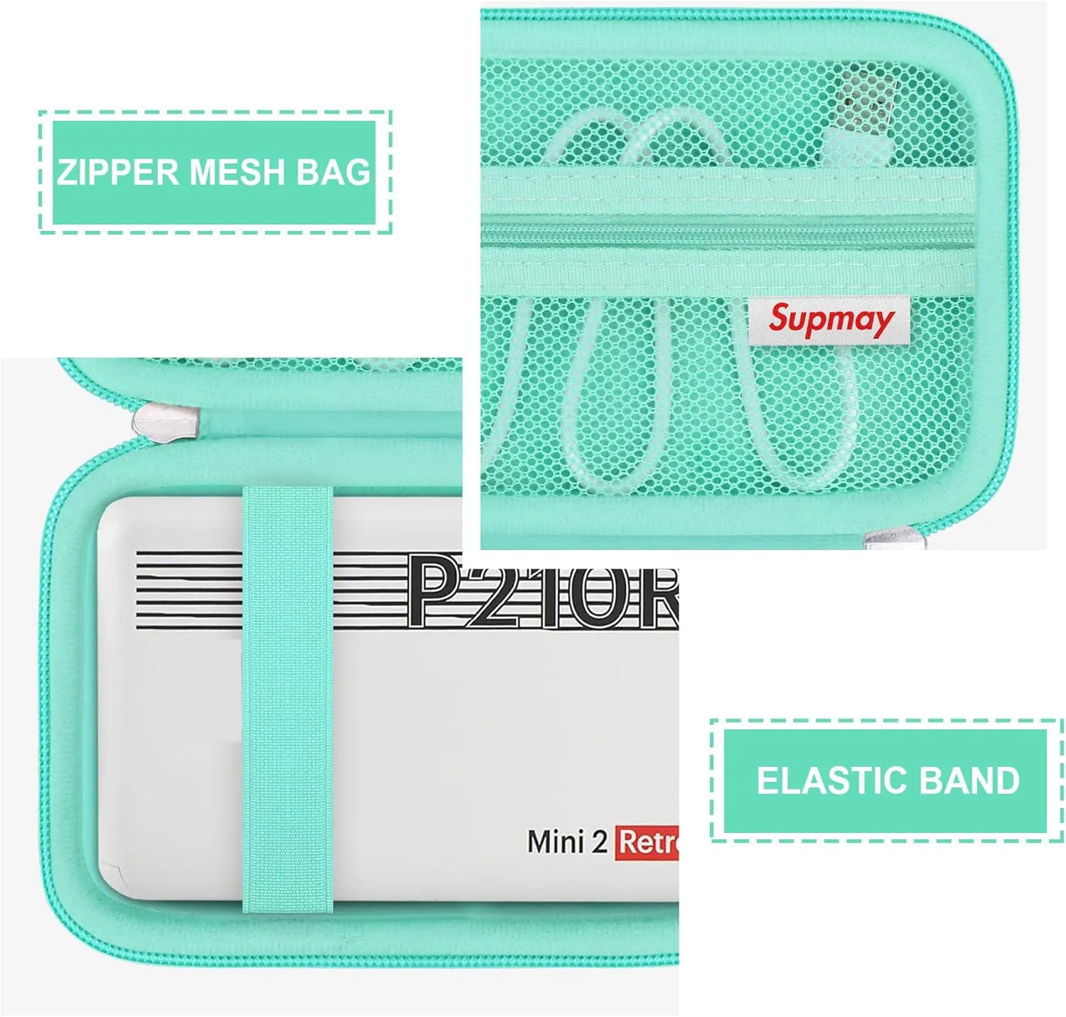 Hard Carrying Case for KODAK Mini 2 Retro 4PASS Portable Photo Printer, Instant Printer Travel Storage Holder with Zipper Mesh Pocket for USB Cable and Other Accessories, Green