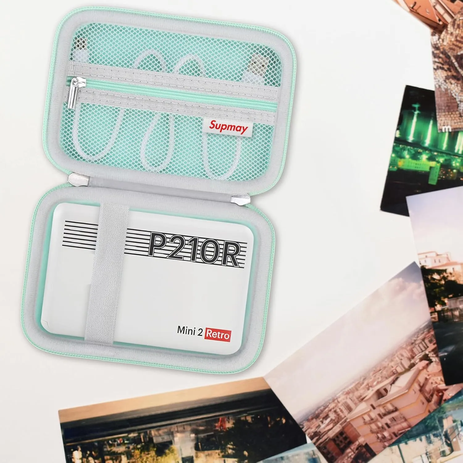 Hard Carrying Case for KODAK Mini 2 Retro 4PASS Portable Photo Printer, Instant Printer Travel Storage Holder with Zipper Mesh Pocket for USB Cable and Other Accessories, Green